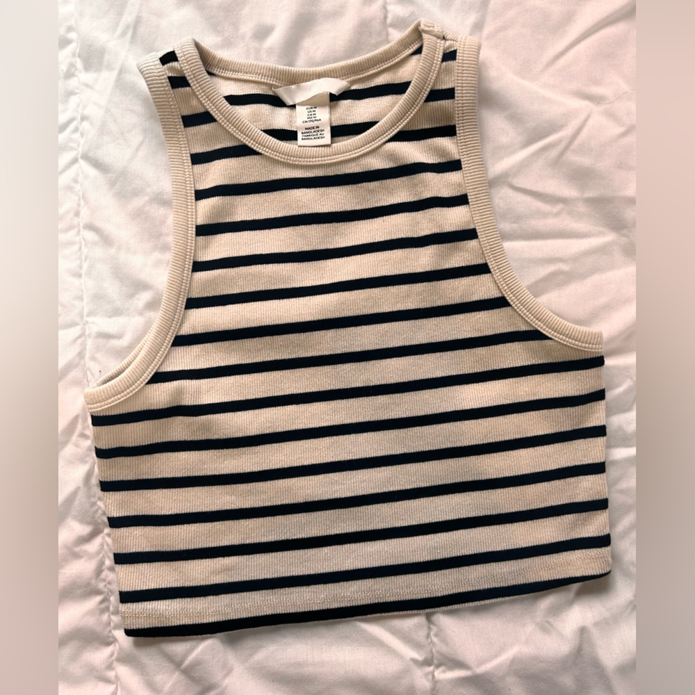 H&M Navy & Cream cropped tank